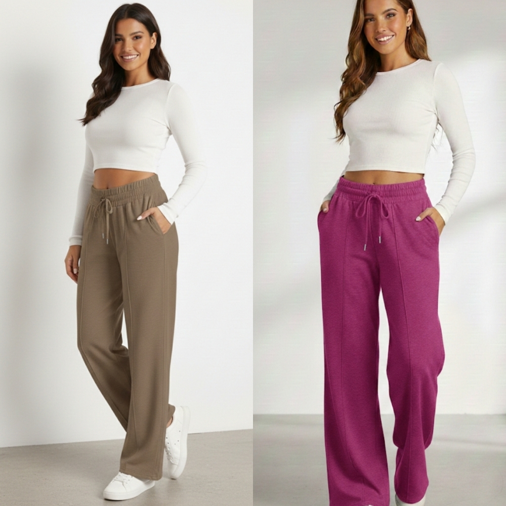 Women's Pink Wide Leg Drawstring Pants - Picture 8 of 12